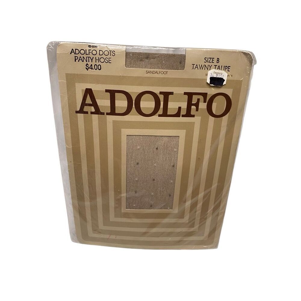 Adolfo Dots Pantyhose Tawny Taupe Size B Sheer Sandalfoot Nylon Vintage Hosiery